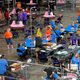 Contractors working for Florida-based Cyber Ninjas during a supposed audit of votes in Maricopa County, Arizona, at Veterans Memorial Coliseum in Phoenix in May 2021.